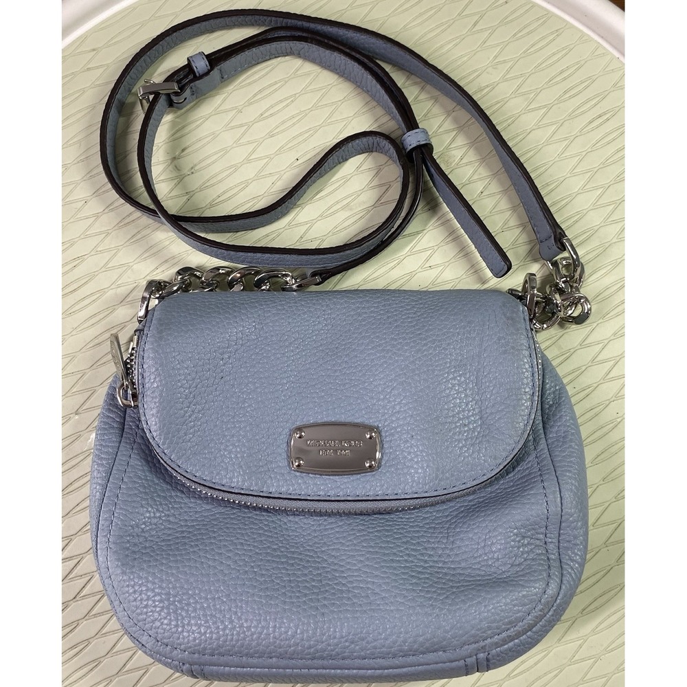 Michael Kors Womens Bedford Flap Crossbody Light Blue Purse 6.5x7.5x2"